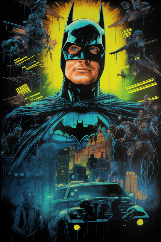 Batman Sci-Fi & Horror Comedy Concert Poster - Vintage Computer Art Style with Superhero Cityscapes Canvas Print