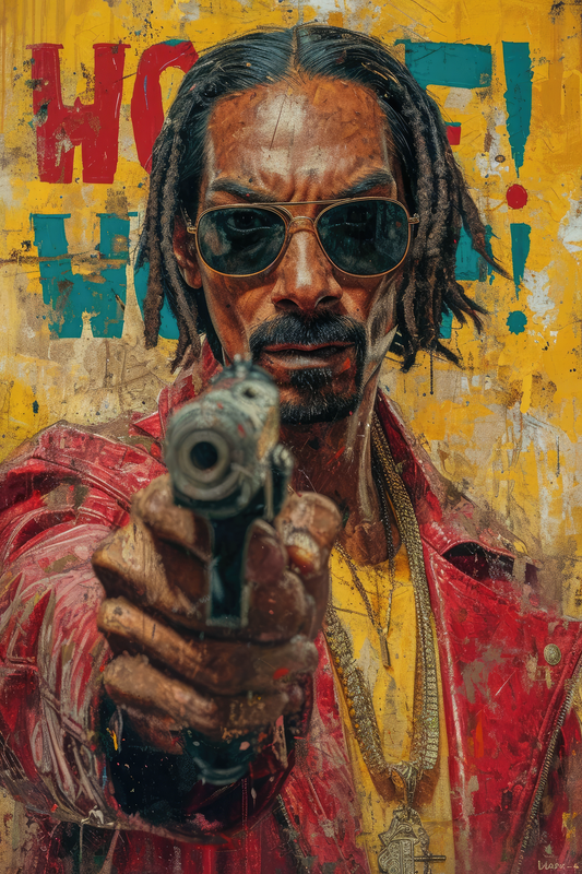 Pop Art Snoop Dogg with Gun Canvas Wall Art - Urban Hip-Hop Decor
